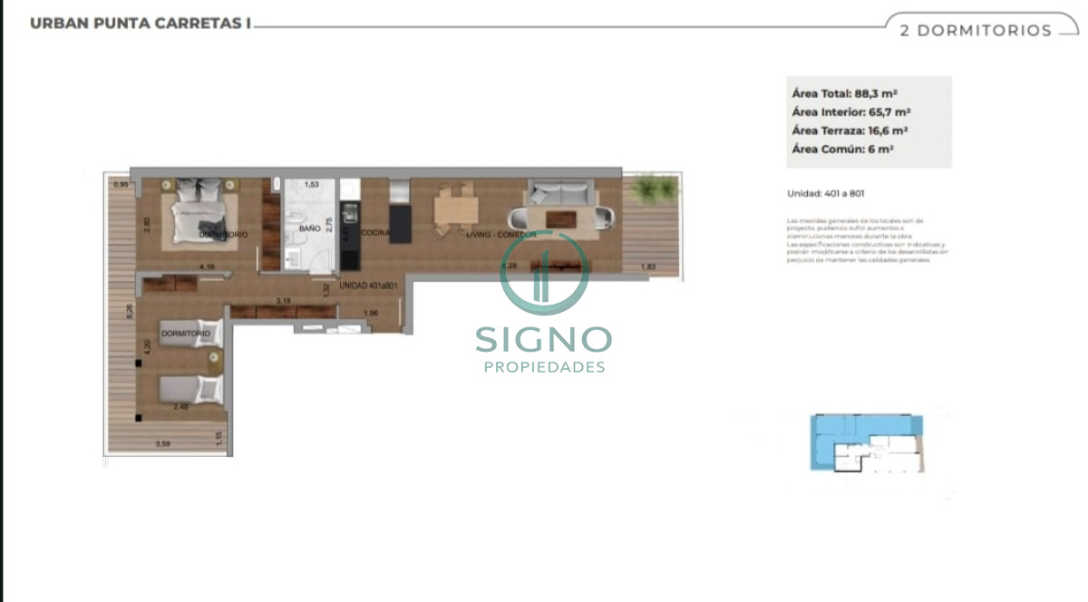 Apartamento ID.1225 - Apartamento 2 dormitorios PUNTA CARRETAS a estrenar CON RENTA