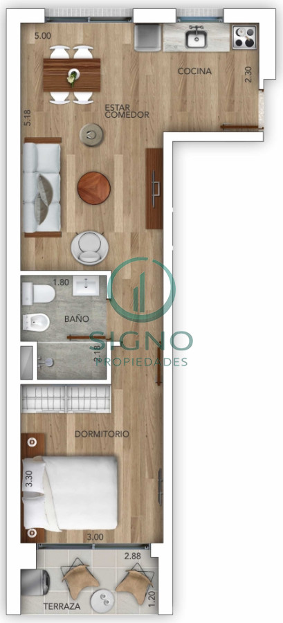 Apartamento ID.2103 - Venta de apartamento 1 dormitorio Pocitos Nuevo con terraza