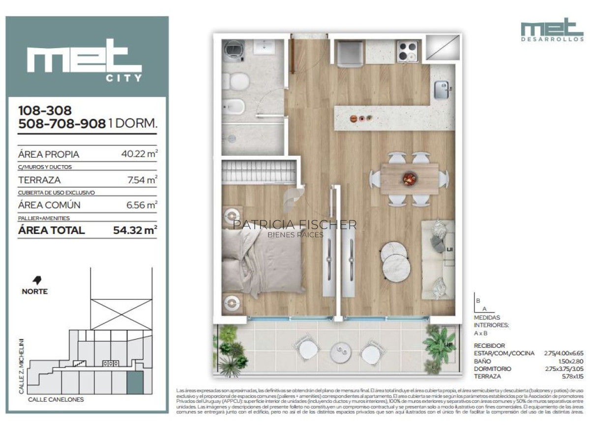 Apartamento ID.225 - Nuevo Met - Venta Ap.Barrio Sur 1D Terraza Frente Amenities Vivienda Promovida