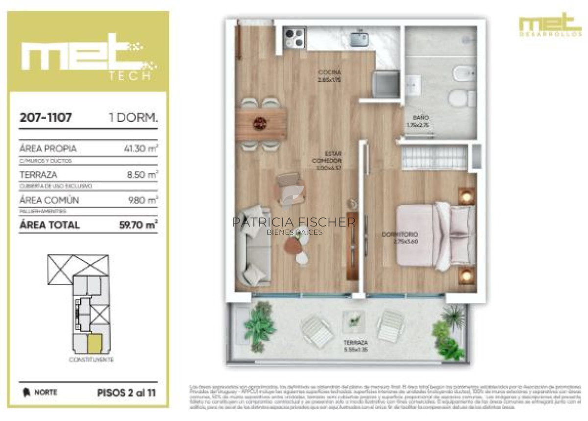 Apartamento ID.221 - Estilo de vida urbano - Venta Ap. Cordon 1D Frente Terraza Amenities 