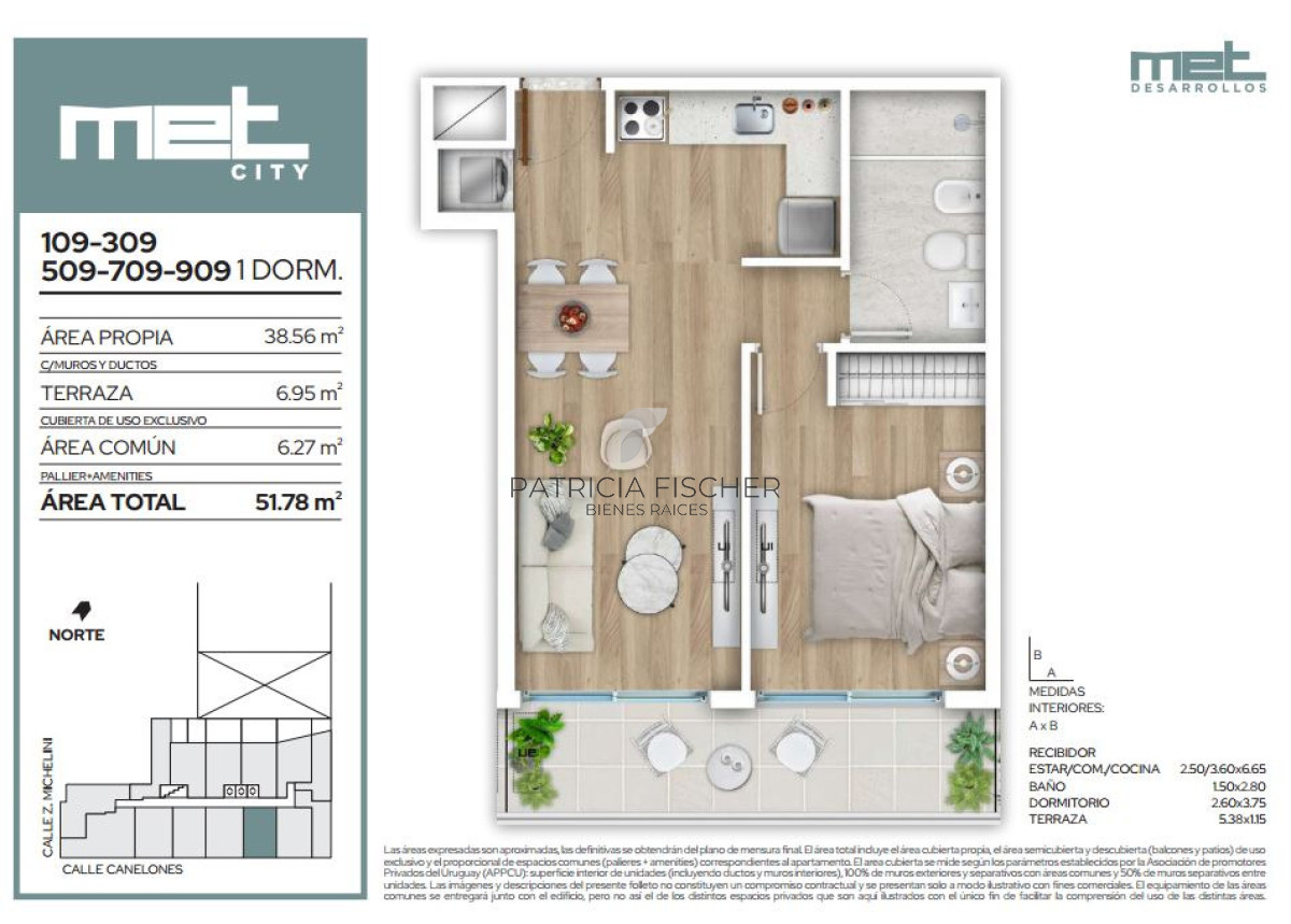 Apartamento ID.226 - Nuevo Met - Venta Ap.Barrio Sur 1D Terraza Frente Amenities Vivienda Promovida