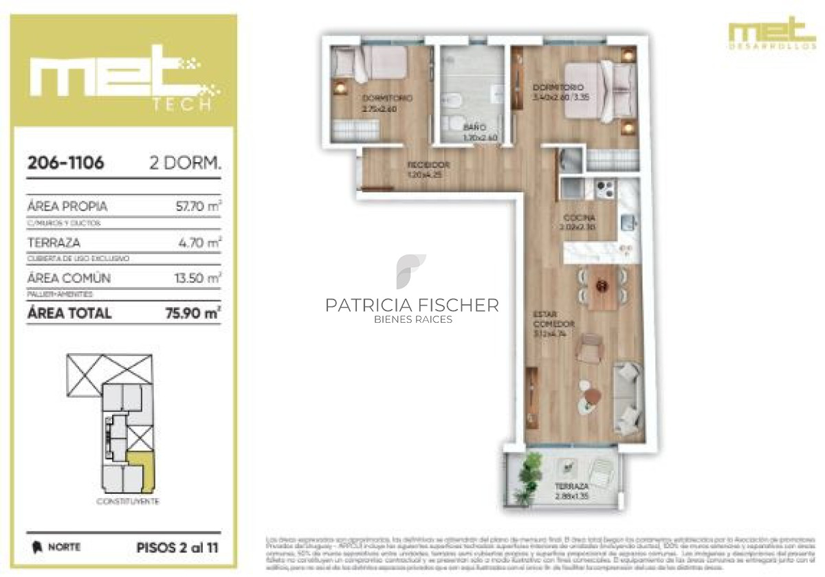 Apartamento ID.238 -  Estilo de vida urbano - Venta Ap. Cordon 2D 1B Frente Terraza Amenities