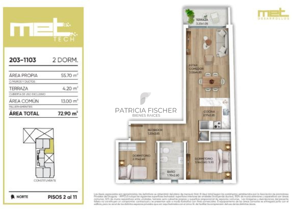 Apartamento ID.219 -  Estilo de vida urbano - Venta Ap. Cordon 2D Frente Terraza Amenities