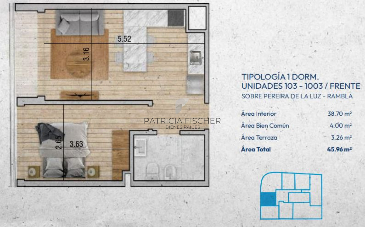 Apartamento ID.278 - No es solo cercanía al mar - Venta Ap.Pocitos Nuevo 1D Frente Terraza Amenities 