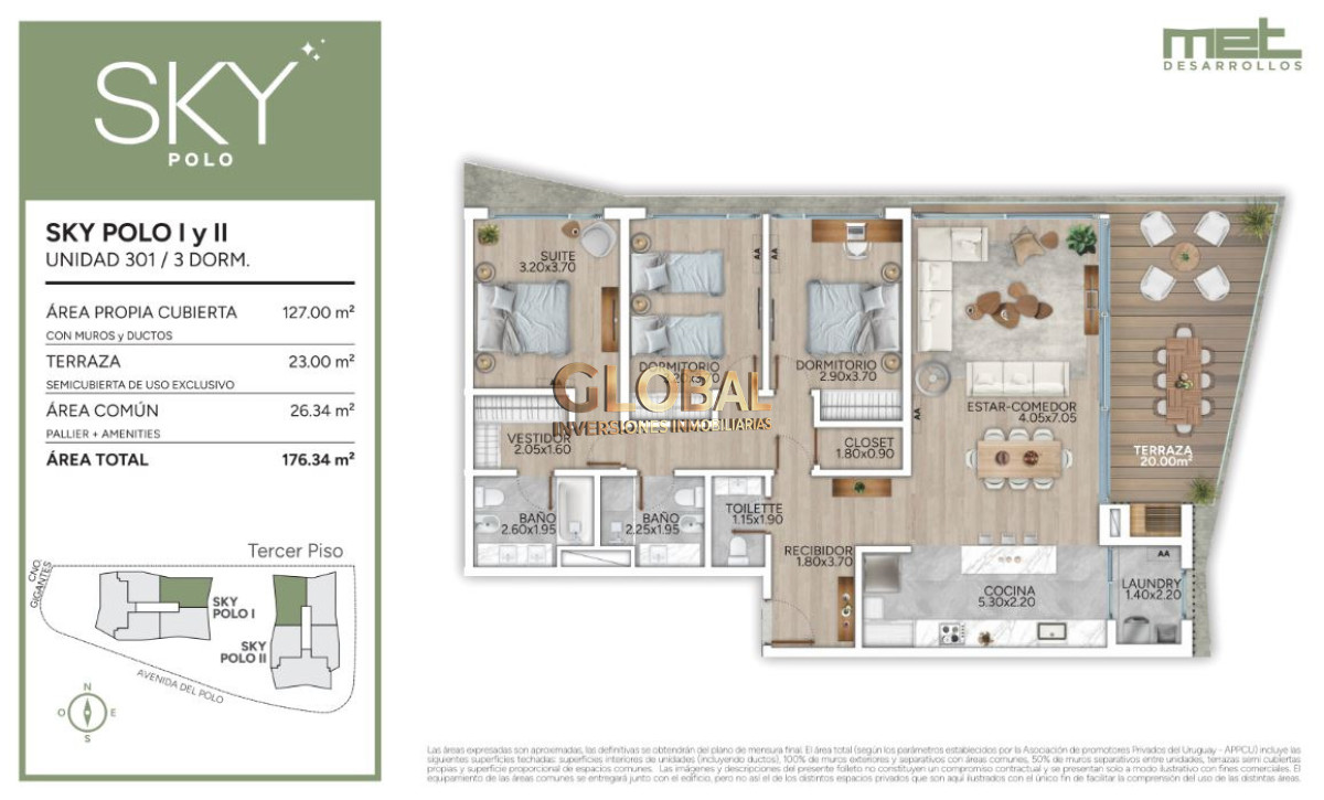 Apartamento ID.4496 - Más naturaleza - Venta Ap. Carrasco norte 3D 2B Terraza con parrillero Amenities Ley ANV