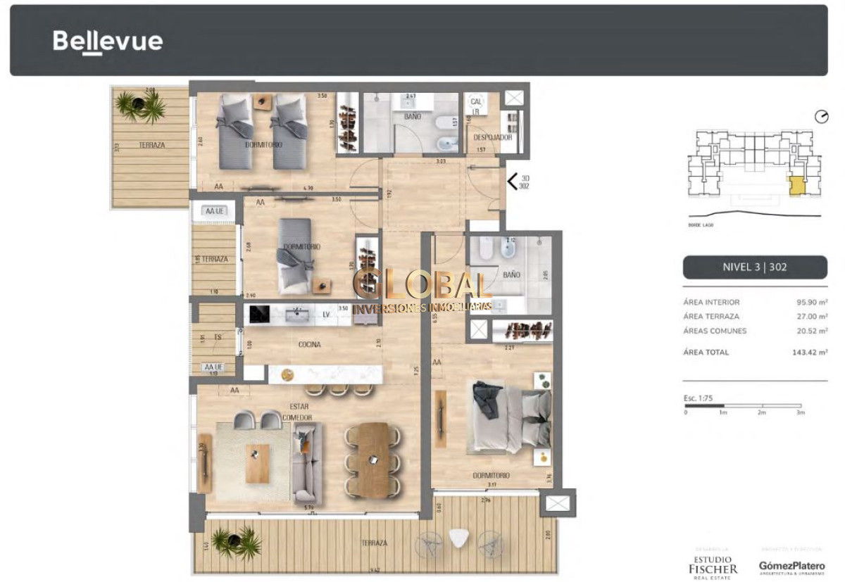 Apartamento ID.4446 - Vivir frente al lago, a minutos de todo - Venta C.de la Costa 3D 2B Suite Terraza Vista al lago Amenities 