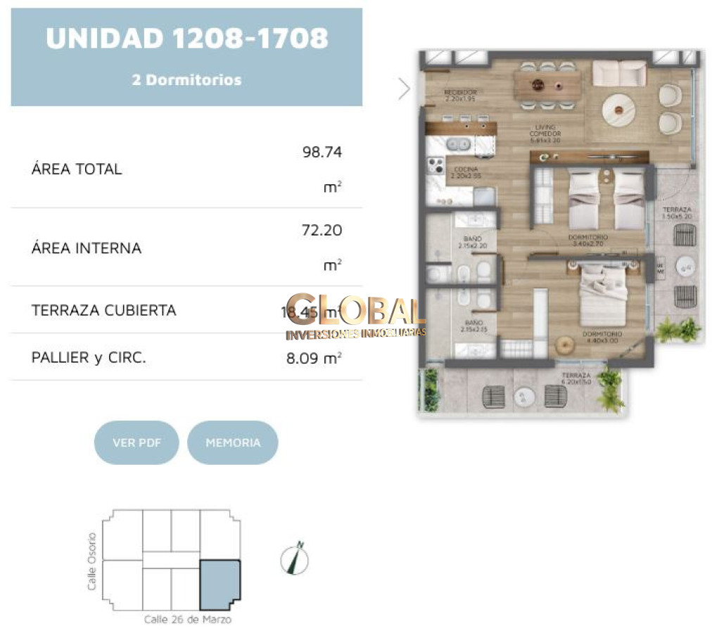 Apartamento ID.4414 - Vivir o invertir con criterio - Venta Ap.Pocitos 2D 2B Suite Terraza Frente Amenities 
