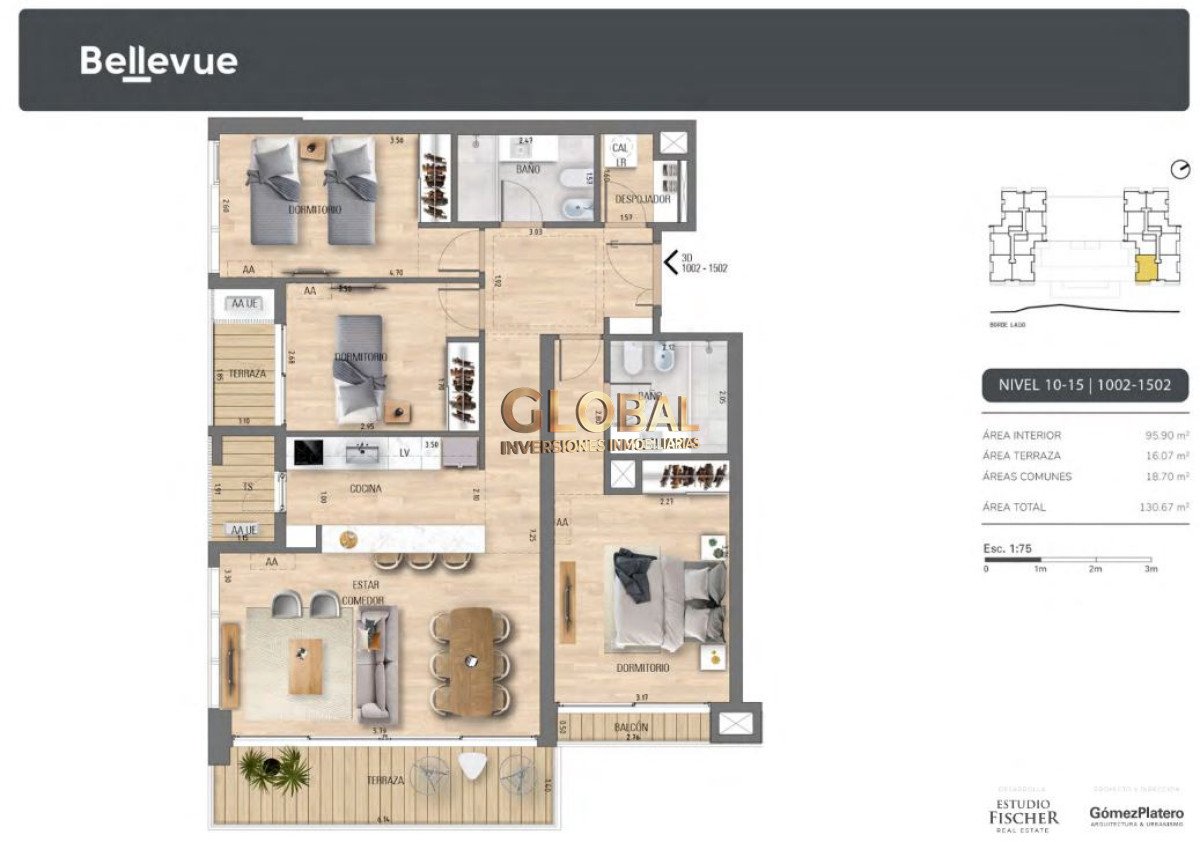 Apartamento ID.4447 - Vivir frente al lago, a minutos de todo - Venta C.de la Costa 3D 2B Suite Vista al lago Terraza Amenities 