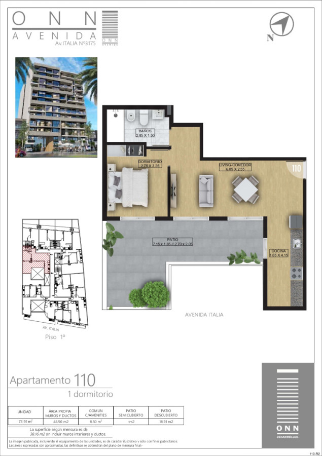 Apartamento de 1 Dormitorio en exclusivo edificio sobre Av Italia