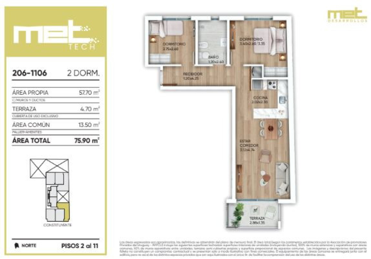 Apartamento ID.85488 - Venta apartamento 2 dormitorios - Met Tech