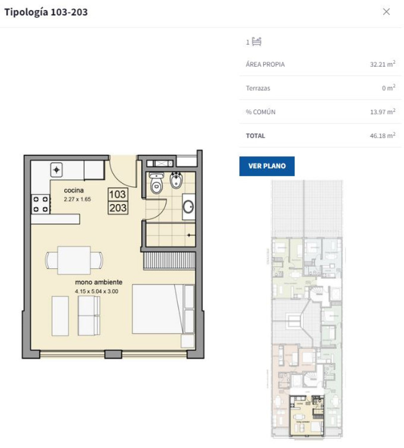 Apartamento ID.85508 - Monoambiente en venta