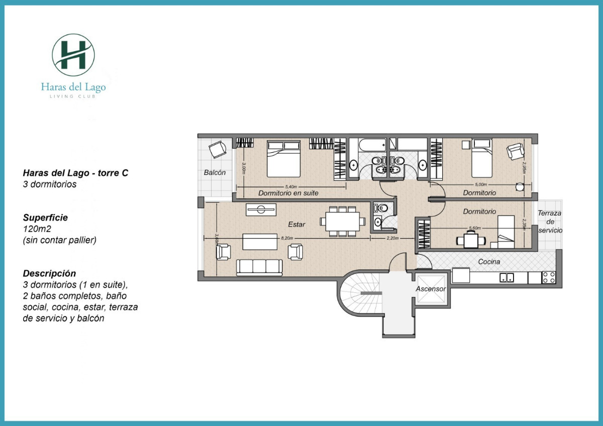 Apartamento ID.45298 - Apartamento en venta de 3 dormitorios y cochera en Haras del lago