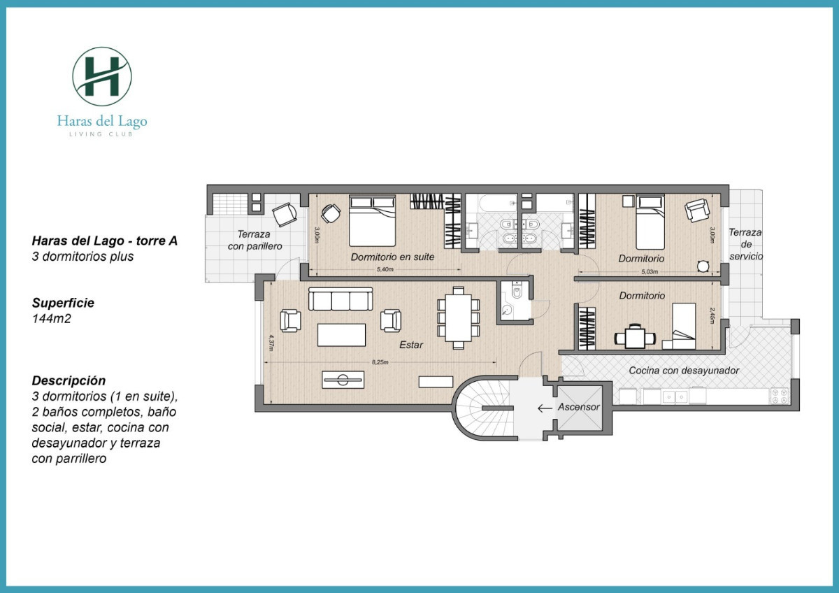 Apartamento ID.45300 - Apartamento en venta de 3 dormitorios y cochera en Haras del lago