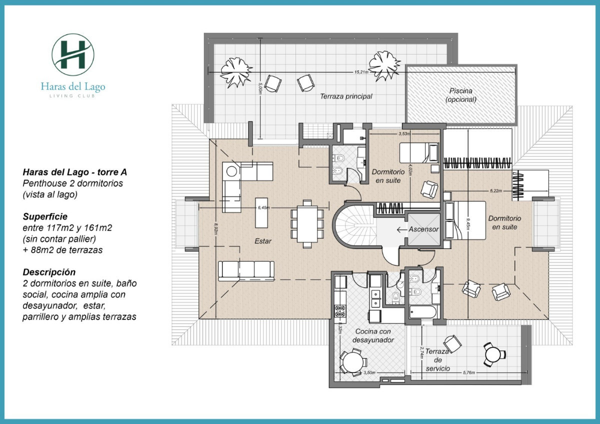 Apartamento ID.45302 - Penhouse en venta de 2 dormitorios y cochera en Haras del lago