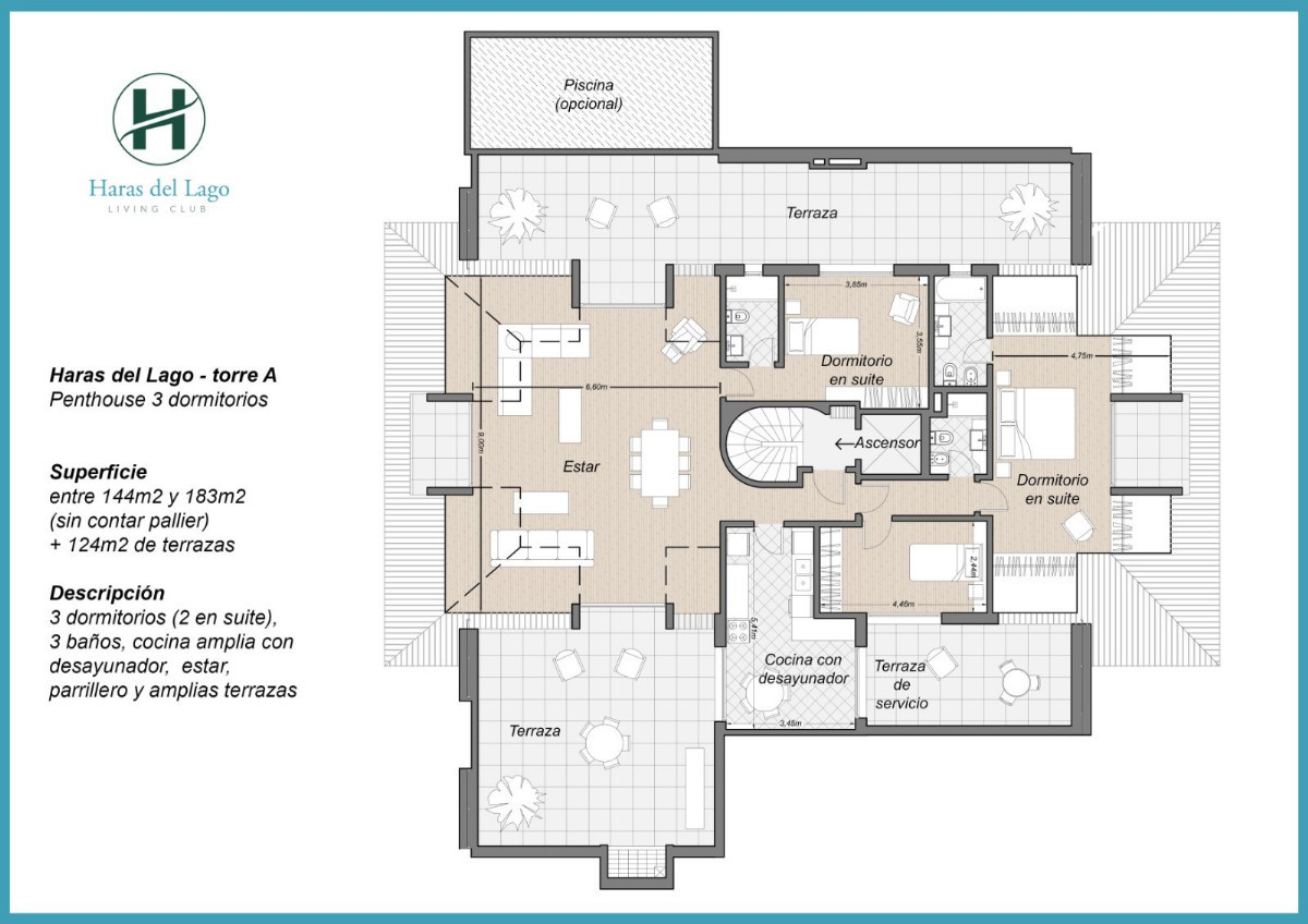 Apartamento ID.45303 - Penhouse en venta de 3 dormitorios y cochera en Haras del lago