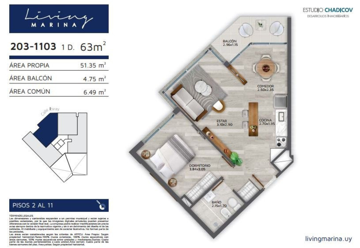 Apartamento ID.45339 - Living Marina - Apartamento en venta de 1 dormitorio en Punta Carretas