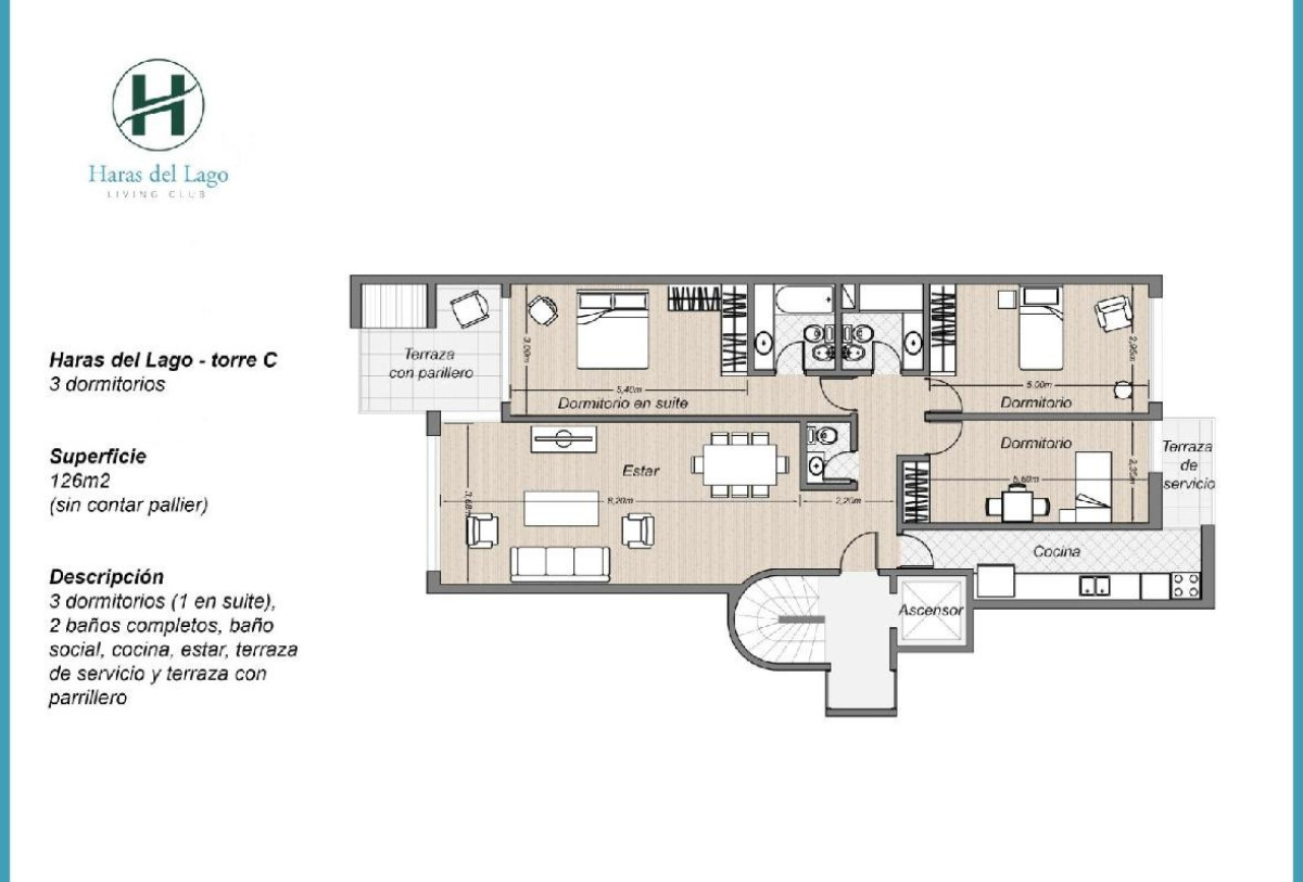 Apartamento ID.43994 - Apartamento en venta de 3 dormitorios con cochera en Haras del lago