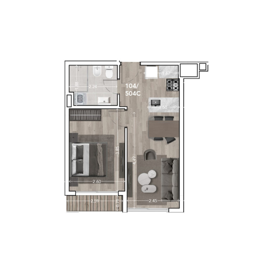 Apartamento ID.85495 - Alquiler en Ventura Nordico 1 dormitorio 