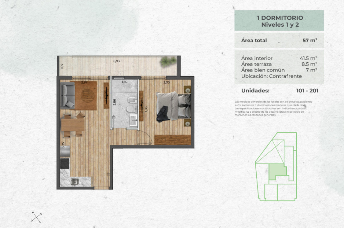 Apartamento ID.19/ - GRAN OPORTUNIDAD a Estrenar !!! de 1 dorm. en Punta Carretas U$S169.800