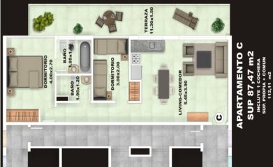 Apartamento de 2 dormitorios