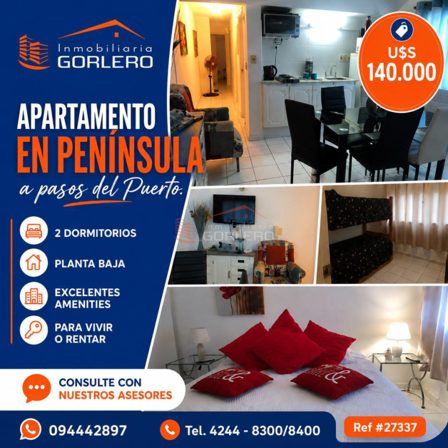 Apartamento en Punta del Este, 2 dormitorios con servicios - GOR27337A