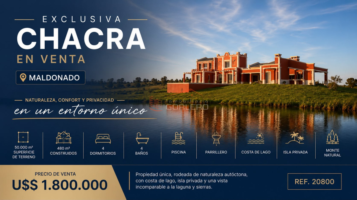Venta y Alquiler de temporada de Espectacular Chacra en Uruguay, Punta del Este, Laguna del Sauce - GOR20800H