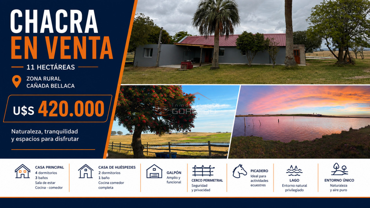 Chacra 11 Hectáreas con linda casa, piscina, Lago - GOR30321H