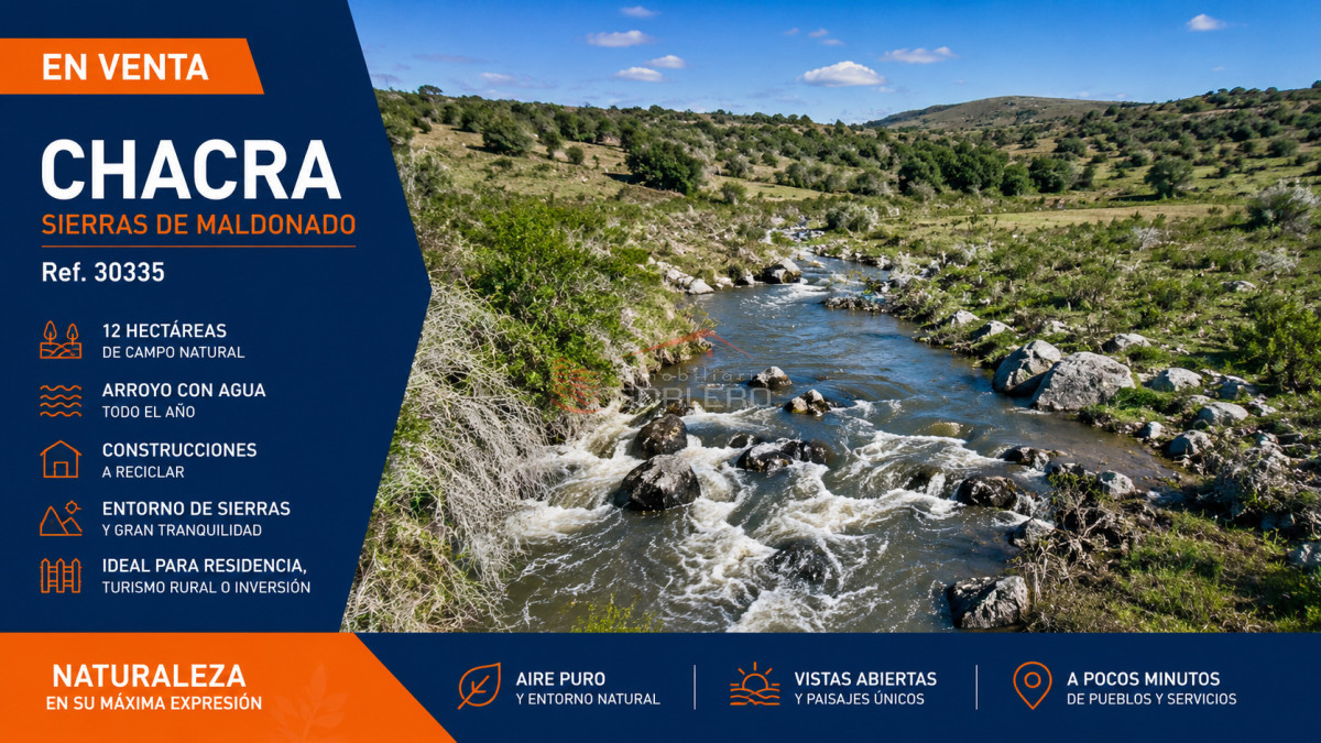 Chacra en zona de Sierras de Lavalleja, costa a arroyo con saltos de agua, tapera antigua ! - GOR30335H