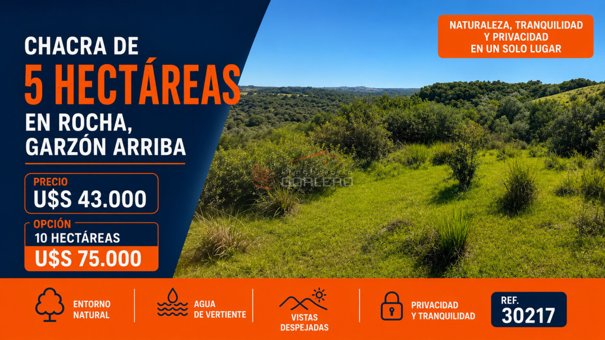 Venta de chacras en Rocha !!! Sierras de Garzón  - GOR30217H