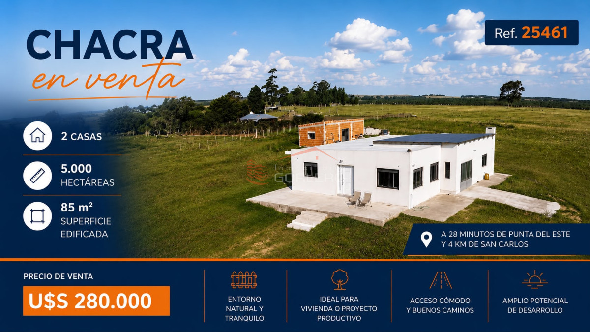 Chacra en Venta Uruguay, Ruta 9  a 25 km de Punta del Este - GOR25461H