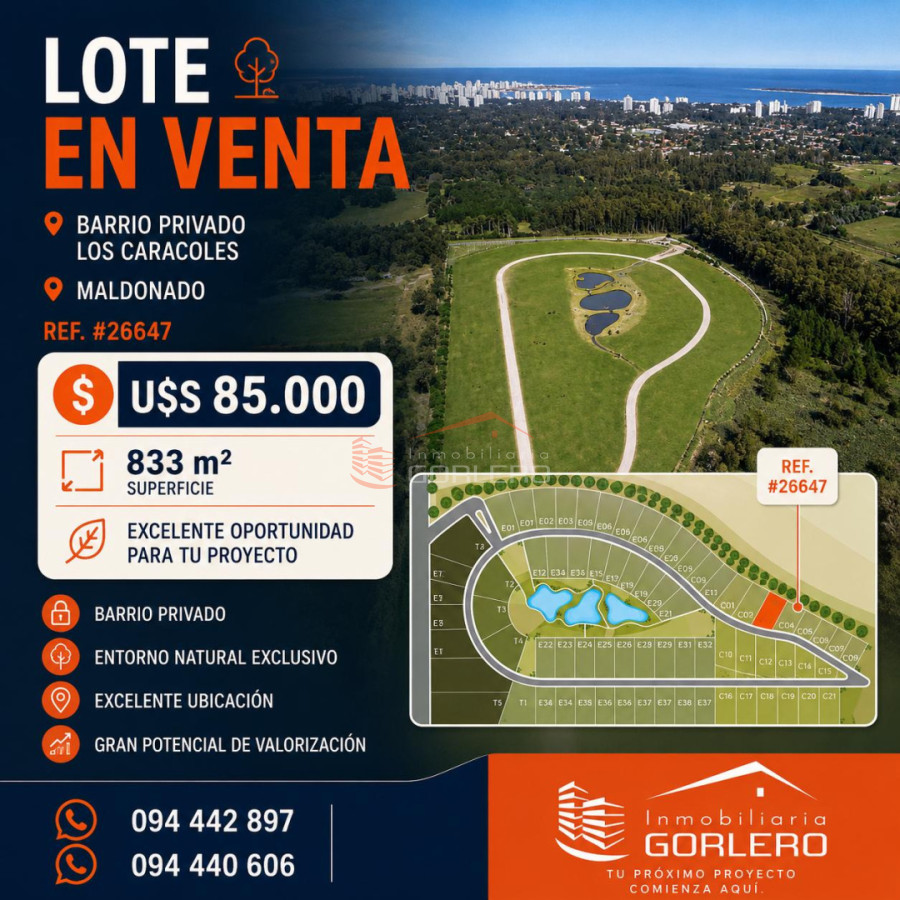 Venta de Terreno en Maldonado, a 10 minutos de Punta del Este, zona Colegios, 833 m2    - GOR26647T