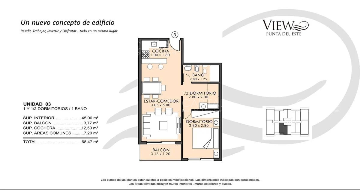 Apartamento ID.34391 - Apartamento en Venta a Estrenar de Un Dormitorio y Medio Zona Aidy Grill, Punta del Este