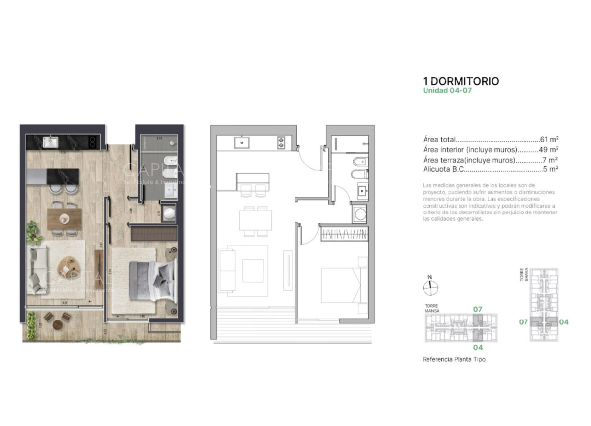 Apartamento ID.39434 - Apartamento en Torres del Este de un dormitorio y un baño en venta 