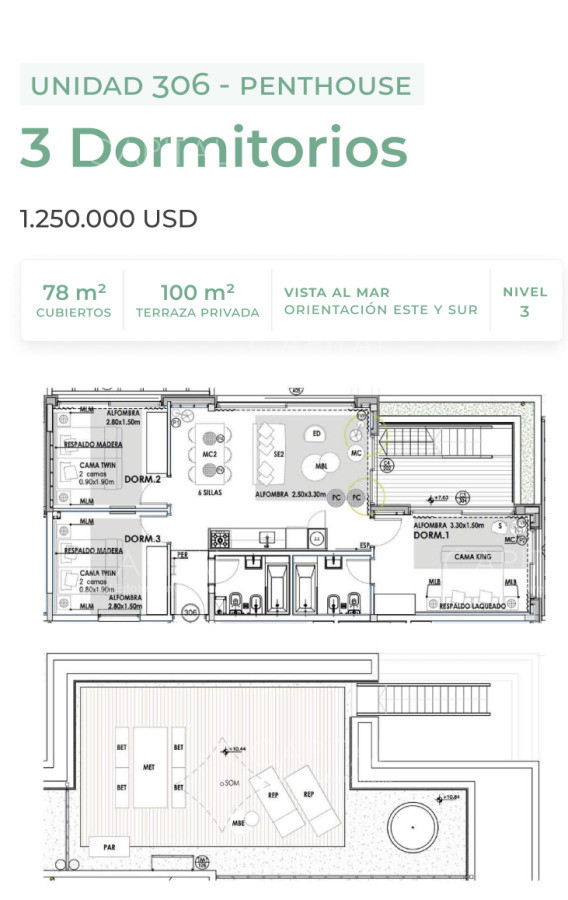 Apartamento ID.38998 - Penthouse en venta 3 dormitorios en José Ignacio