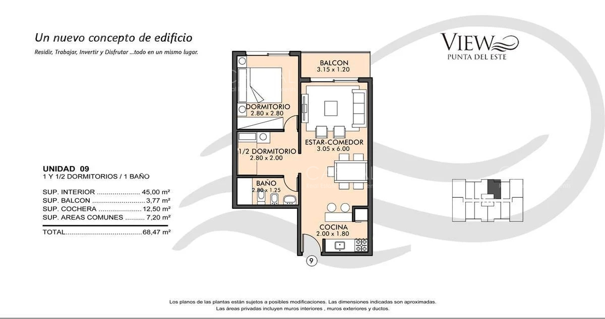 Apartamento ID.34398 - Apartamento en Venta a Estrenar de Un Dormitorio y Medio Zona Aidy Grill, Punta del Este