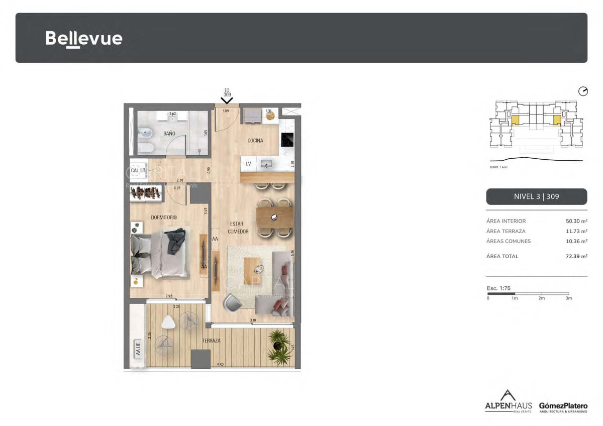 Apartamento ID.37380 - BELLEVUE - Exclusivo Apartamento de 1 Dormitorio - con vista al lago