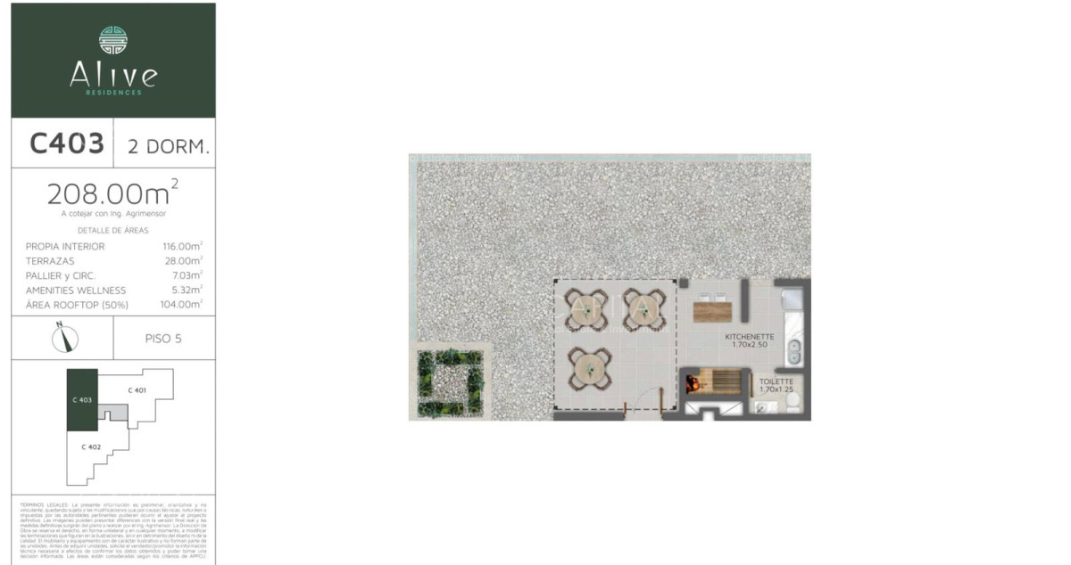 Apartamento ID.40271 - Apartamento de dos dormitorios con rooftop y parrillero propio en Complejo Alive Residences, Barrio Parques 2.