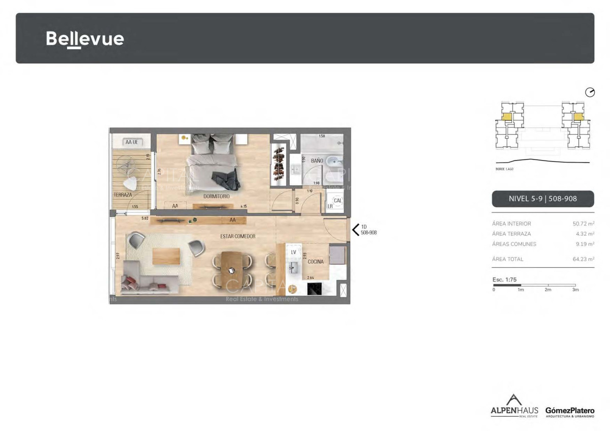 Apartamento ID.37390 - BELLEVUE - Exclusivo Apartamento 1 Dormitorio, Piso 9