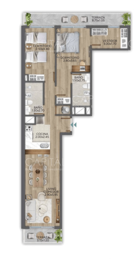 Apartamento ID.40485 - Alquiler de apartamento de dos dormitorios a estrenar en zona Parque Rodo 