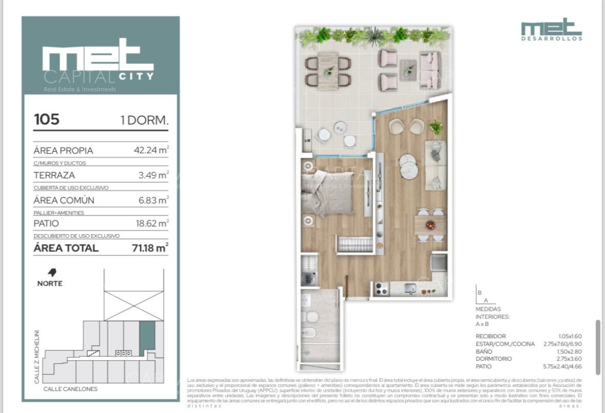Apartamento ID.40371 - Met City, apartamento de un dormitorio en venta en zona centrica de Montevideo.