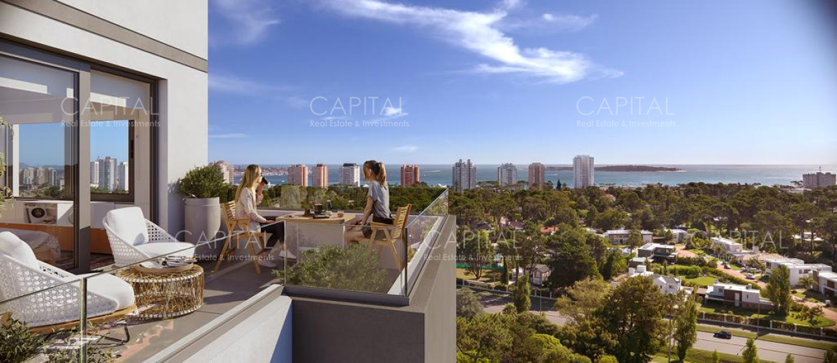 Venta departamento en piso alto dos dormitorios dos baños Roosevelt Punta del Este - CCP32648A