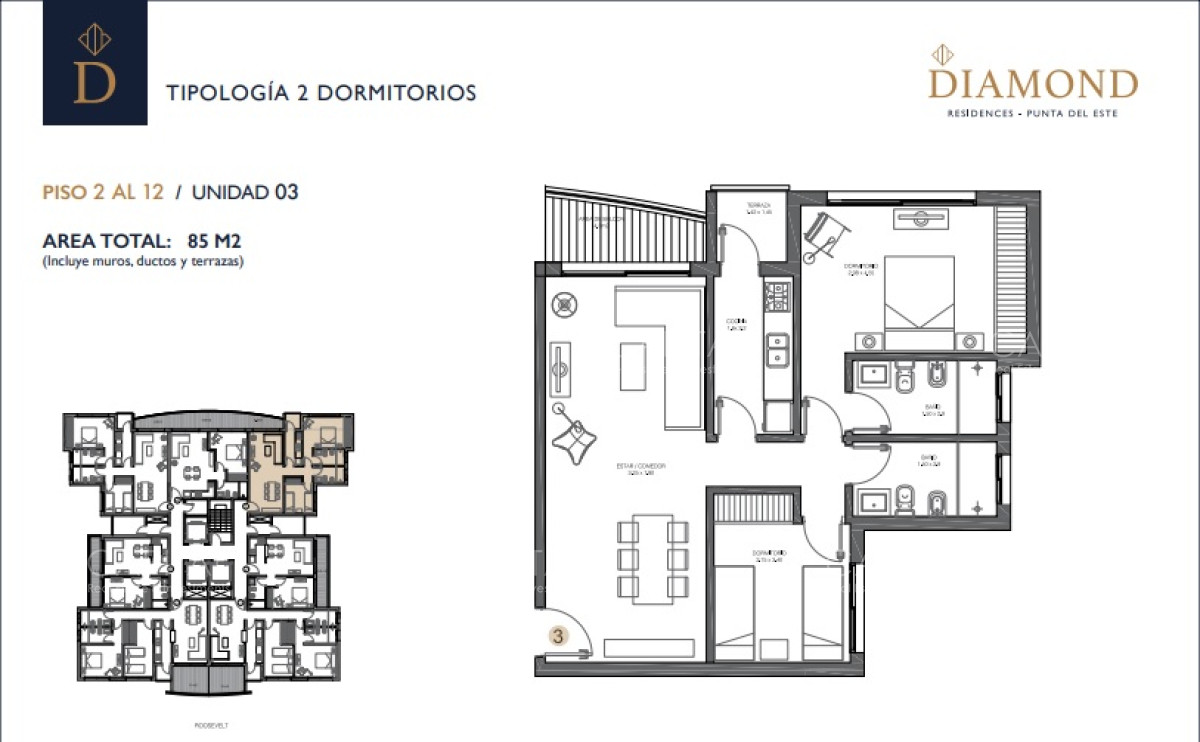Apartamento ID.32627 - Venta departamento dos dormitorios dos baños Roosevelt Punta del Este
