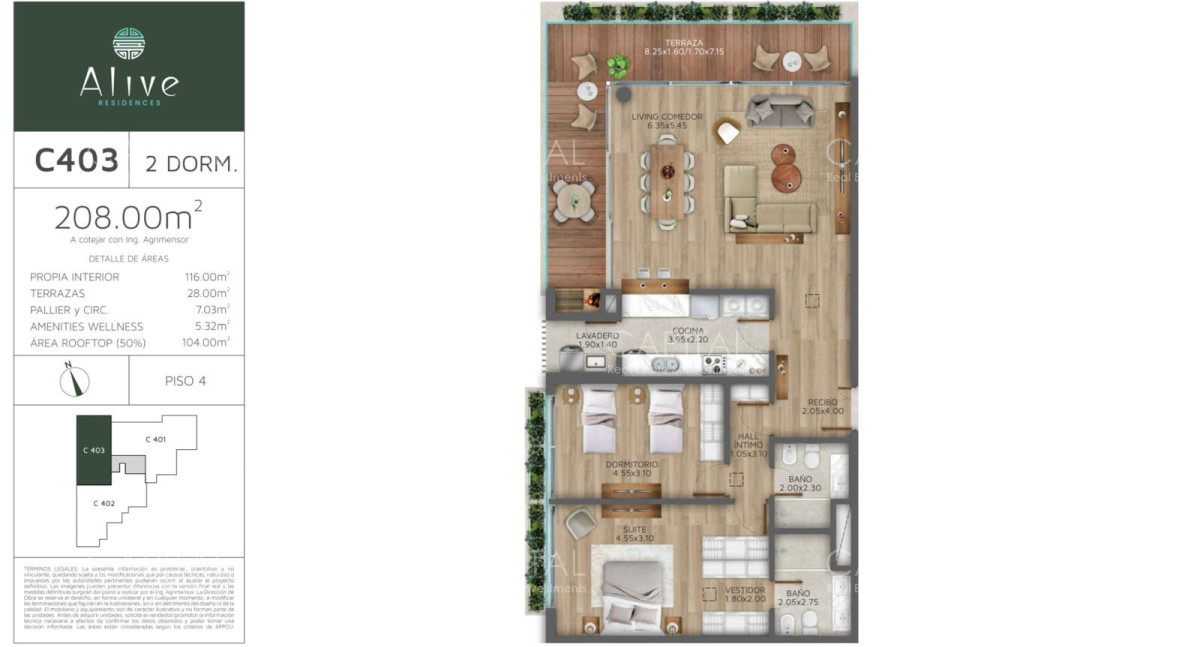 Apartamento ID.40271 - Apartamento de dos dormitorios con rooftop y parrillero propio en Complejo Alive Residences, Barrio Parques 2.