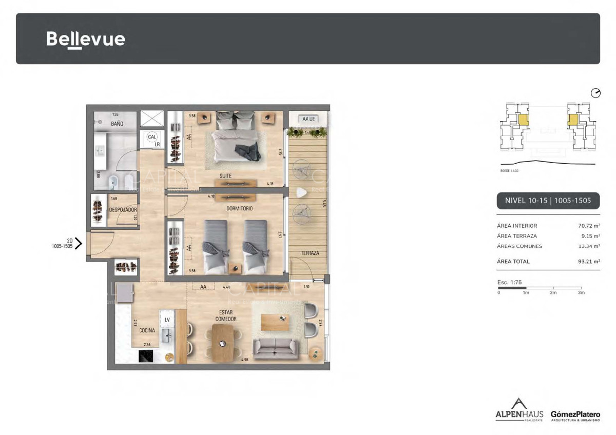 Apartamento ID.37389 - BELLEVUE - Excepcional departamento de 2 dormitorios con vistas al lago!