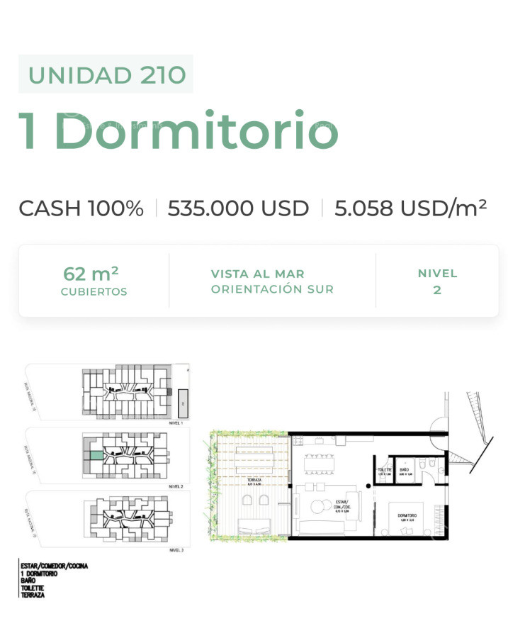 Apartamento ID.38994 - Departamento en venta de 1 dormitorio en Casa Grande José Ignacio