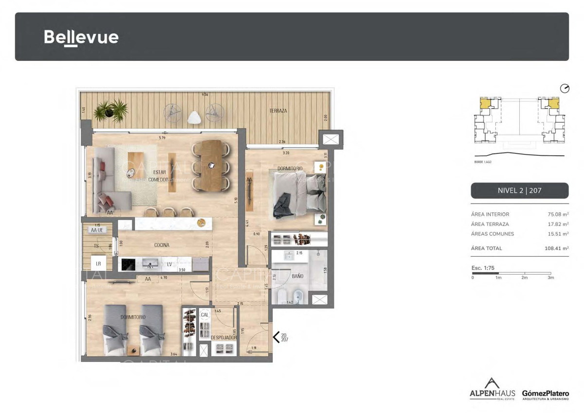 Apartamento ID.37379 - BELLEVUE - Excepcional departamento de 2 dormitorios con vistas al lago