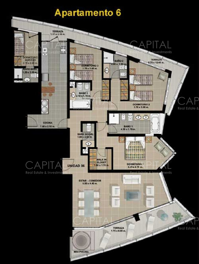 Apartamento ID.26490 - Season Tower Punta del Este Playa Mansa 2 dormitorios