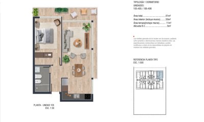 VENTA APARTAMENTO 1 DORMITORIO PROYECTO SUDESTE