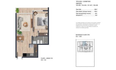 VENTA APARTAMENTO 1 DORMITORIO PROYECTO SUDESTE