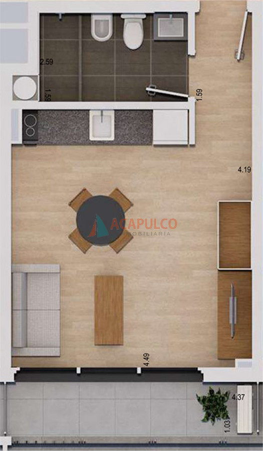 Apartamento Ref.1072 - Venta monoambiente a estrenar Pocitos